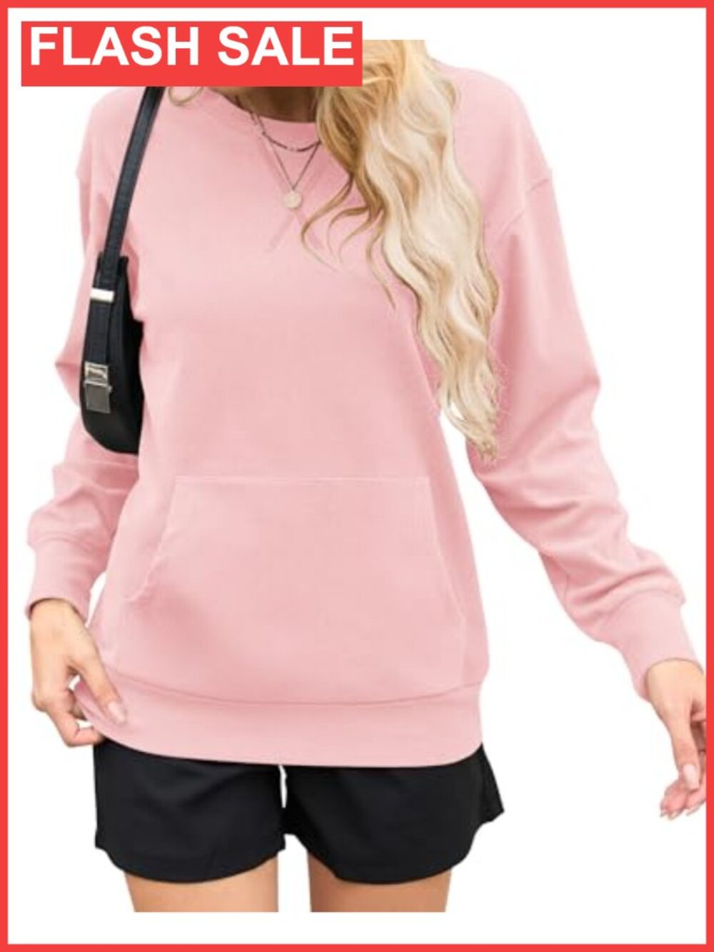 Women's Oversized Crewneck Sweatshirt Hoodless Kangaroo Pocket Pullover